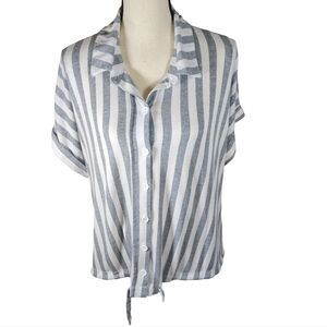 Truself Striped Button Down Short Sleeve Blouse, Blue/White, 2X